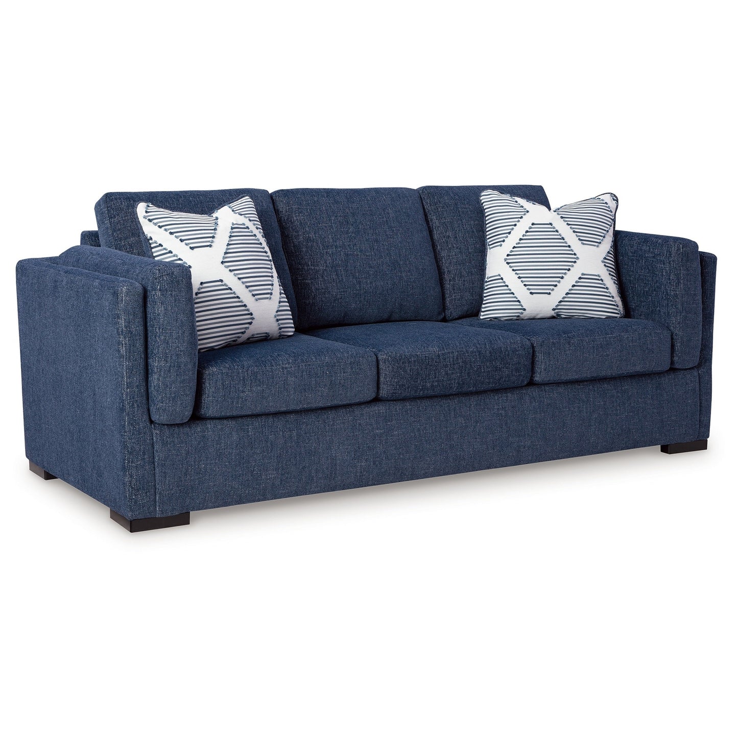 Canapé Marcy avec 2 coussins décoratifs, polyester bleu marine, 226 cm