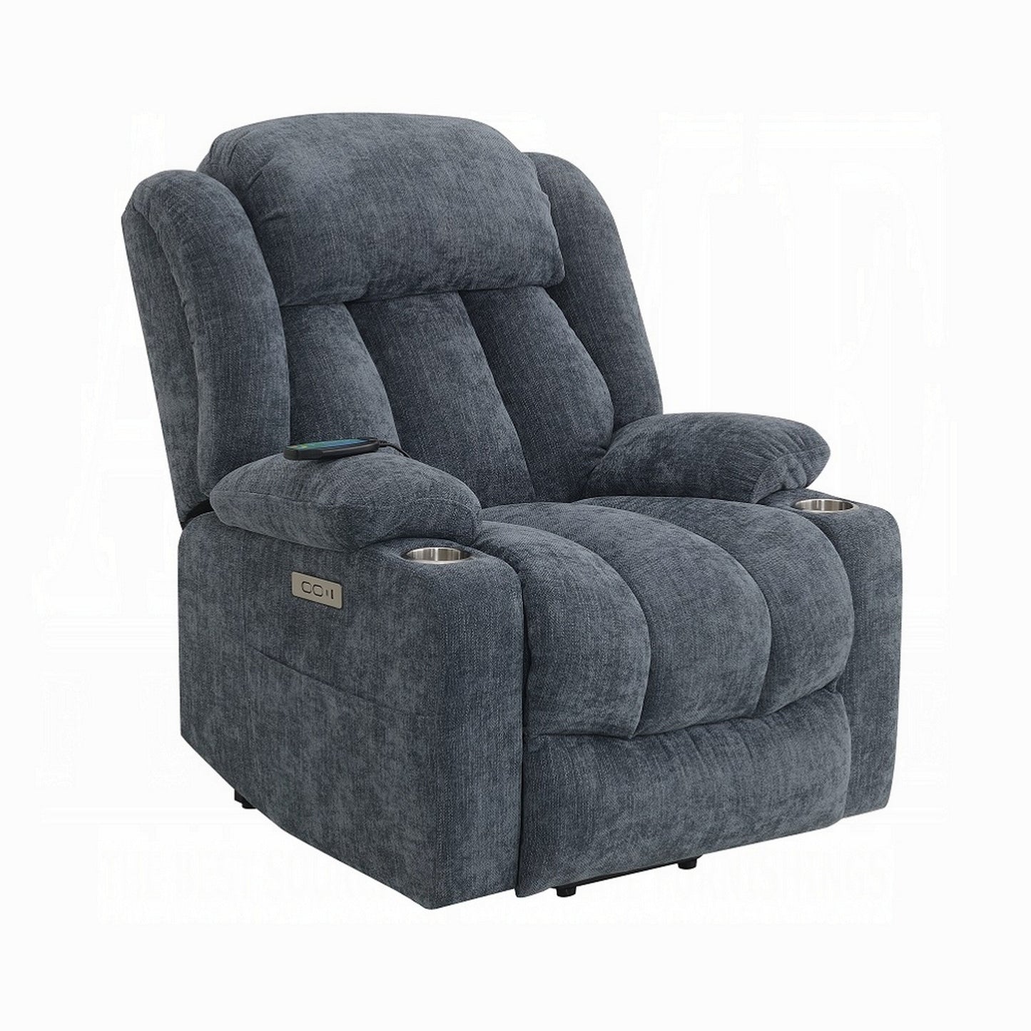 Fauteuil inclinable électrique Mario avec relevage, chauffage et massage, velours bleu