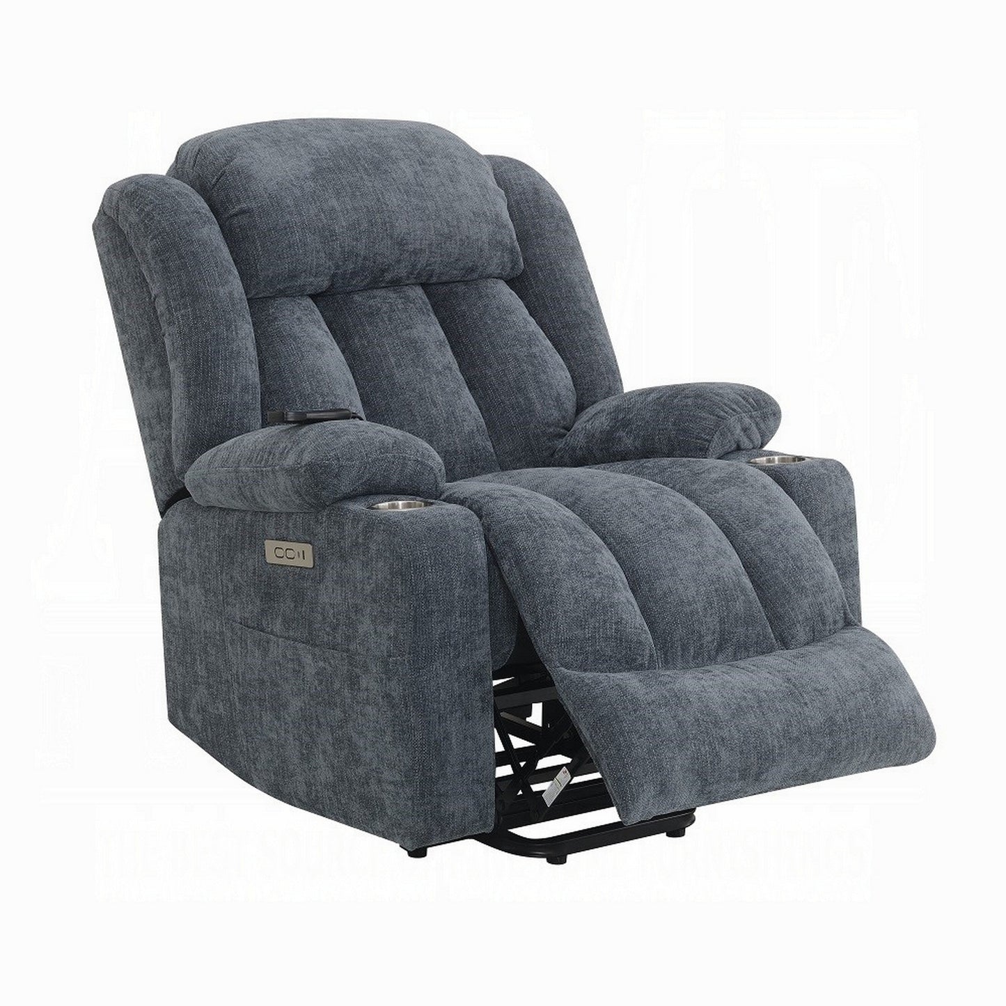 Fauteuil inclinable électrique Mario avec relevage, chauffage et massage, velours bleu