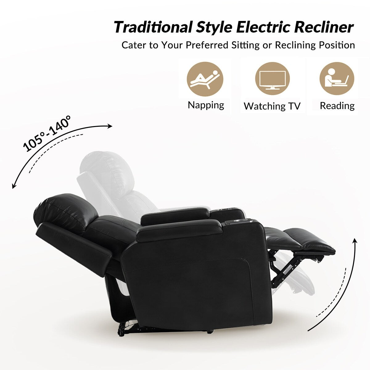 Fauteuil inclinable électrique Marion Classic 35,5 pouces de large avec porte-gobelet par HULALA HOME