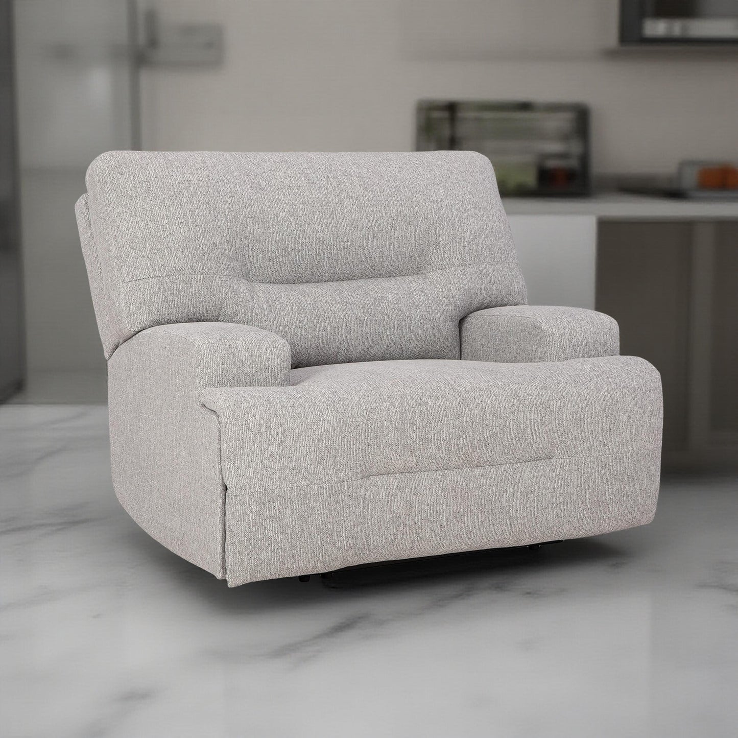 Fauteuil inclinable électrique Marissa à siège large, polyester gris, rembourrage moelleux
