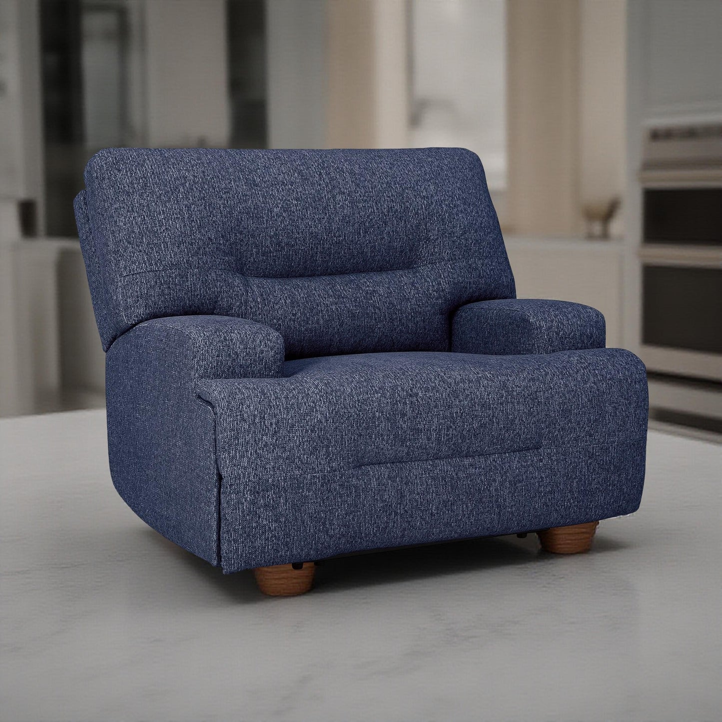 Fauteuil inclinable électrique Marissa à siège large, polyester bleu marine doux