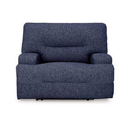 Fauteuil inclinable électrique Marissa à siège large, polyester bleu marine doux