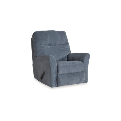 Fauteuil inclinable manuel Marlow, mouvement de bascule, tissu polyester bleu atténué