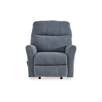 Fauteuil inclinable manuel Marlow, mouvement de bascule, tissu polyester bleu atténué