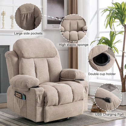 Fauteuil inclinable pivotant à 360°, chauffant, porte-gobelets et port USB