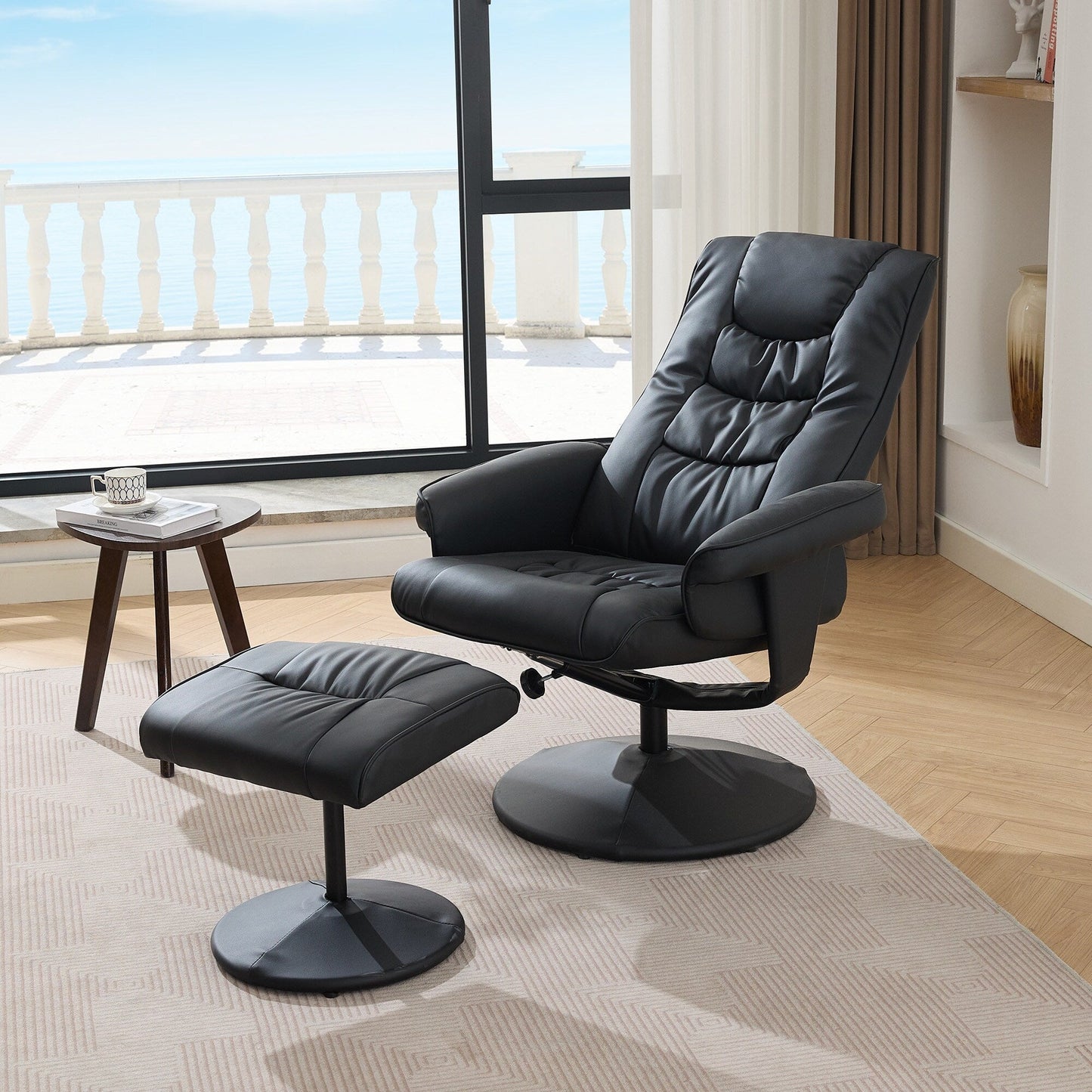 Fauteuil de massage chauffant et inclinable pivotant à 360°, siège réglable en cuir PU avec repose-pieds et vibration à 5 points