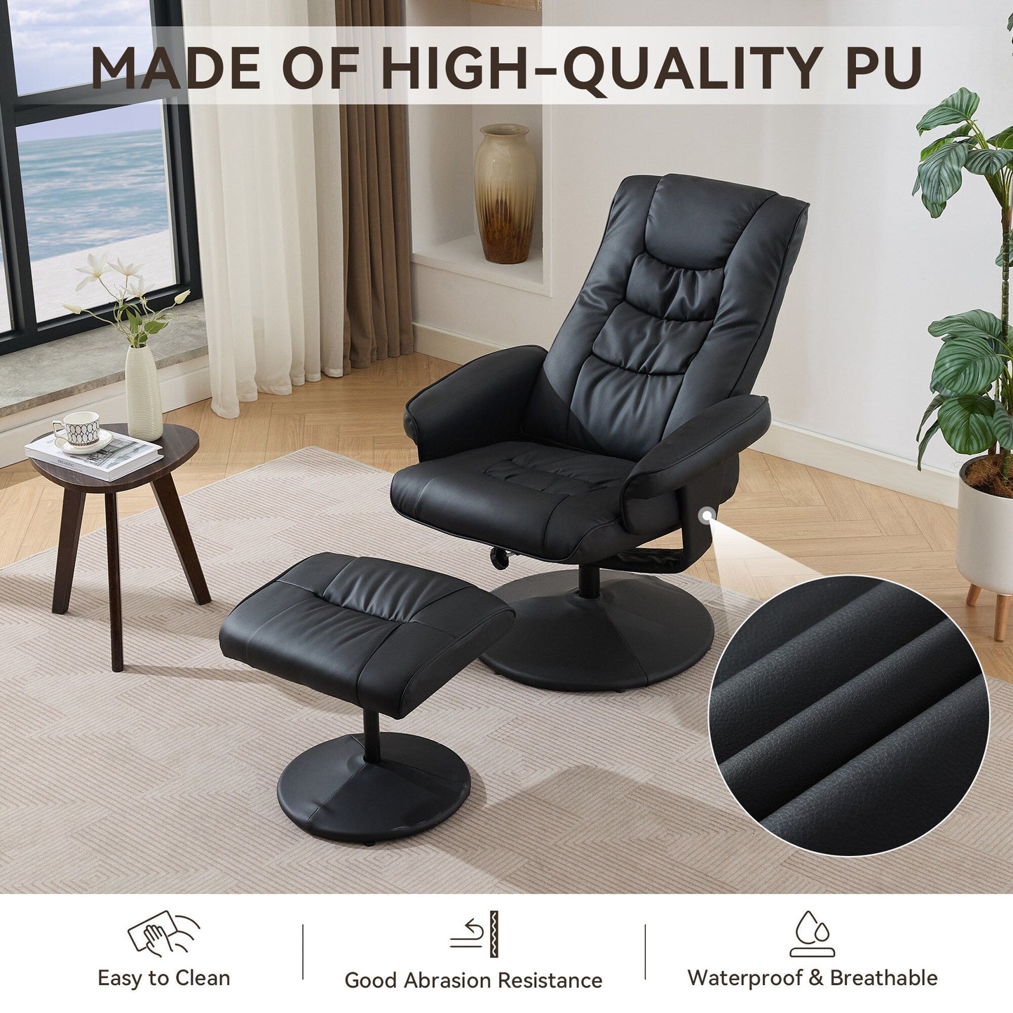Fauteuil de massage chauffant et inclinable pivotant à 360°, siège réglable en cuir PU avec repose-pieds et vibration à 5 points