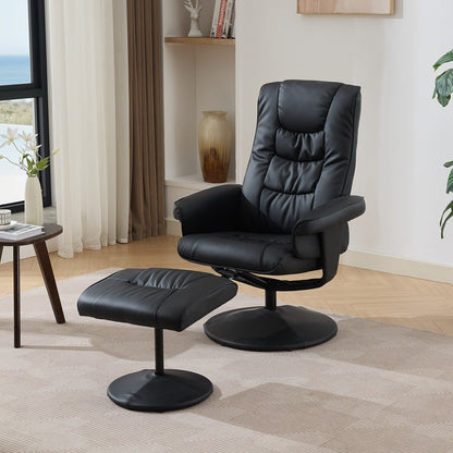 Fauteuil de massage chauffant et inclinable pivotant à 360°, siège réglable en cuir PU avec repose-pieds et vibration à 5 points