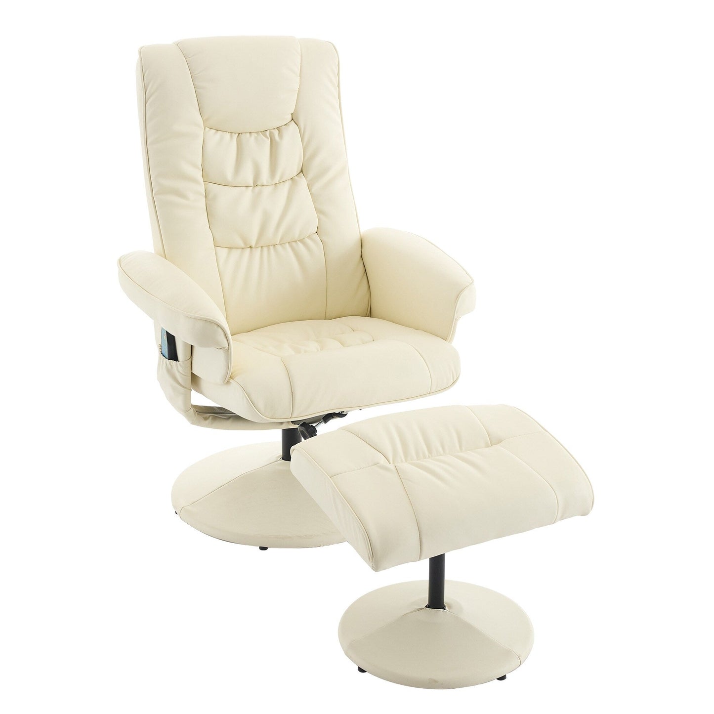 Fauteuil de massage chauffant et inclinable pivotant à 360°, siège réglable en cuir PU avec repose-pieds et vibration à 5 points