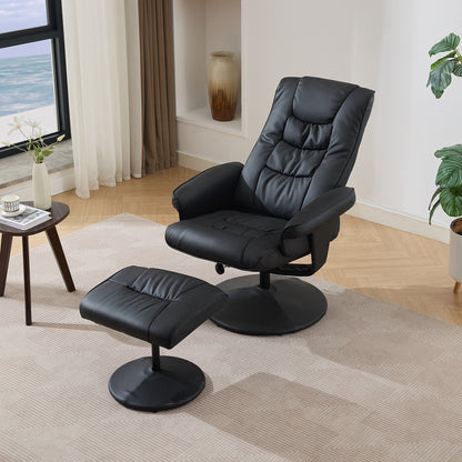 Fauteuil de massage chauffant et inclinable pivotant à 360°, siège réglable en cuir PU avec repose-pieds et vibration à 5 points