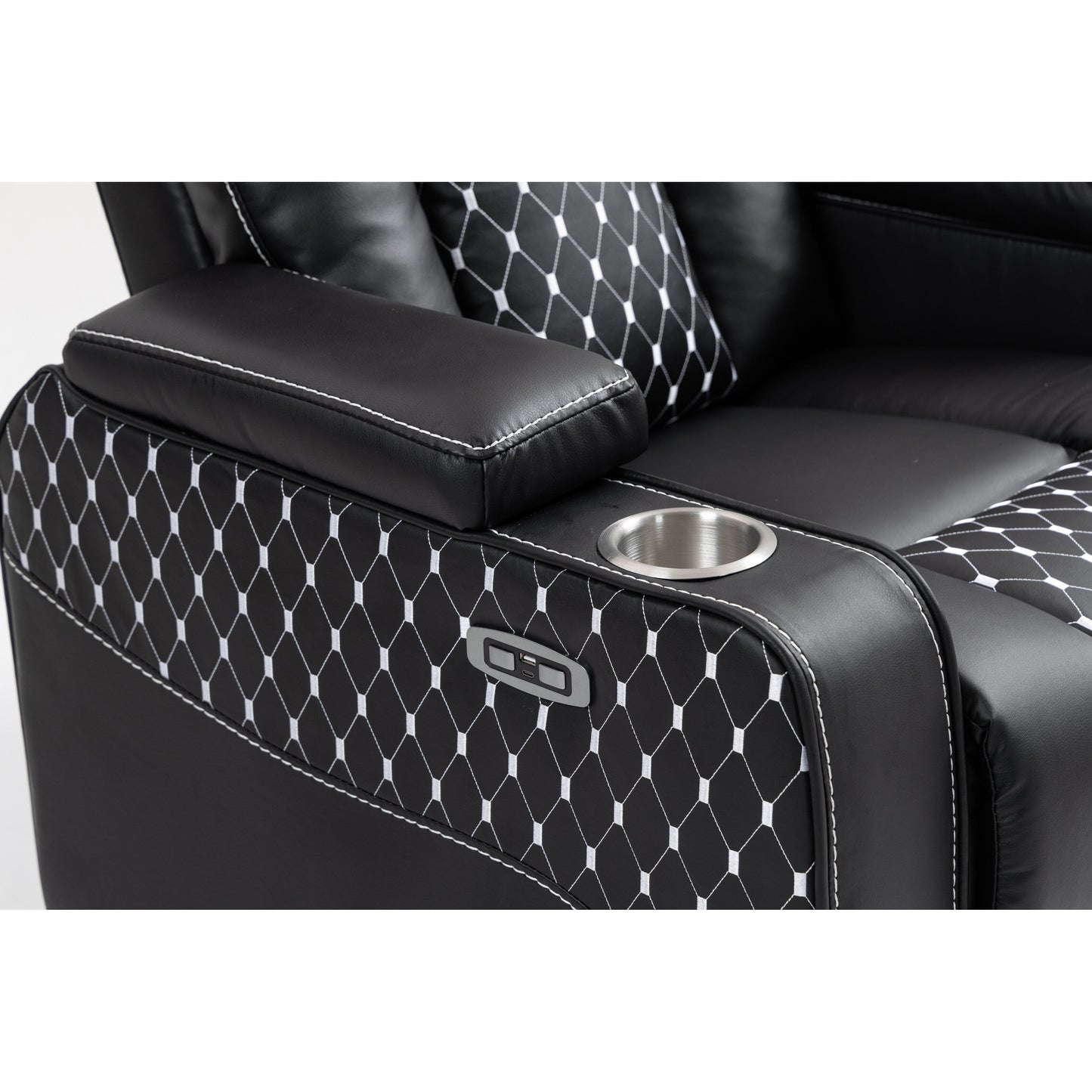 Fauteuil inclinable massant avec deux télécommandes, chargement sans fil et porte-gobelet