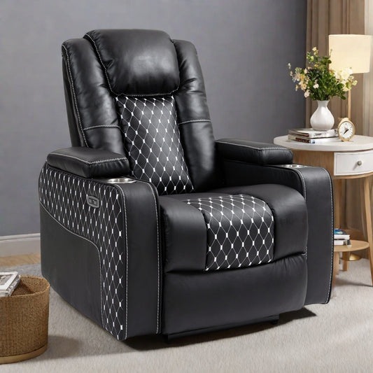 Fauteuil inclinable massant avec deux télécommandes, chargement sans fil, porte-gobelet et rangement latéral - Positions d'inclinaison infinies