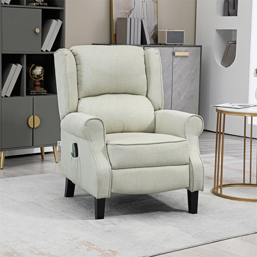 Fauteuil inclinable massant en lin avec chauffage, repose-pieds et poche latérale