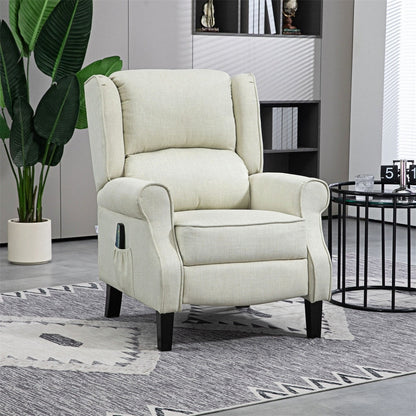 Fauteuil inclinable massant en lin avec chauffage, repose-pieds et poche latérale