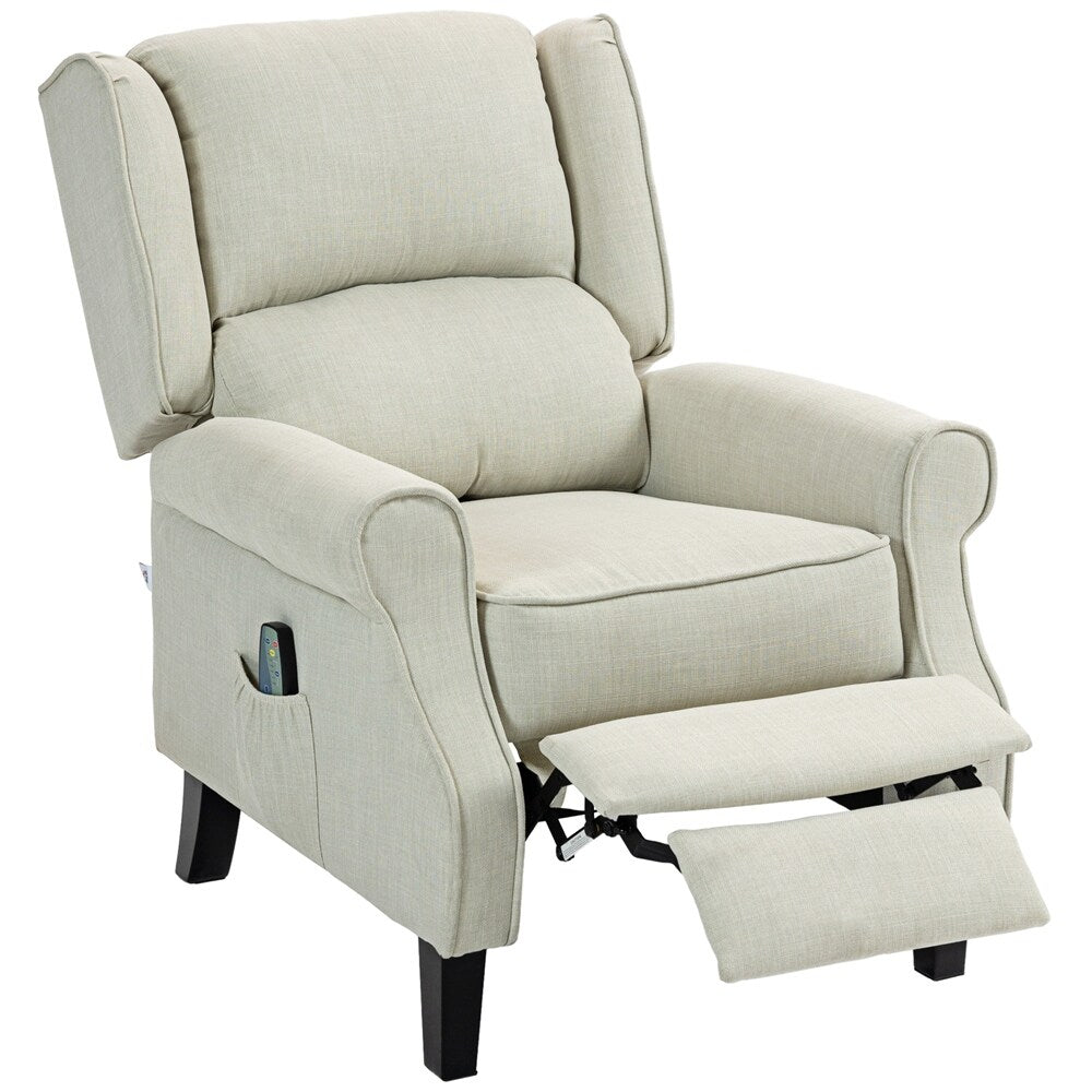 Fauteuil inclinable massant en lin avec chauffage, repose-pieds et poche latérale