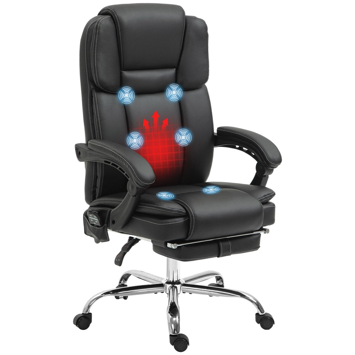 Fauteuil de bureau massant avec 6 points de vibration, fauteuil d'ordinateur inclinable et chauffant, pivotant à hauteur réglable et repose-pieds