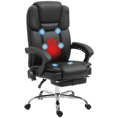 Fauteuil de bureau massant avec 6 points de vibration, fauteuil d'ordinateur inclinable et chauffant, pivotant à hauteur réglable et repose-pieds