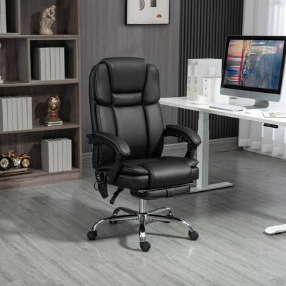 Fauteuil de bureau massant avec 6 points de vibration, fauteuil d'ordinateur inclinable et chauffant, pivotant à hauteur réglable et repose-pieds