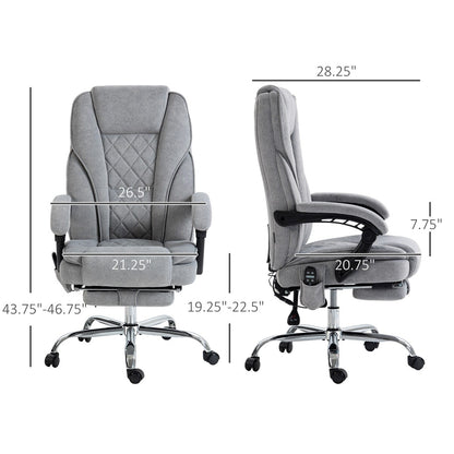 Fauteuil de bureau massant avec 6 points de vibration, fauteuil d'ordinateur inclinable et chauffant, pivotant à hauteur réglable et repose-pieds