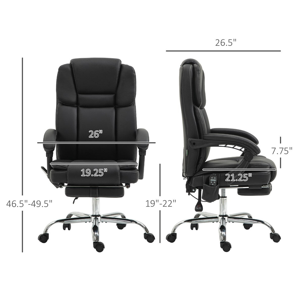 Fauteuil de bureau massant avec 6 points de vibration, fauteuil d'ordinateur inclinable et chauffant, pivotant à hauteur réglable et repose-pieds