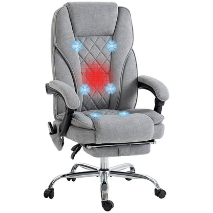 Fauteuil de bureau massant avec 6 points de vibration, fauteuil d'ordinateur inclinable et chauffant, pivotant à hauteur réglable et repose-pieds
