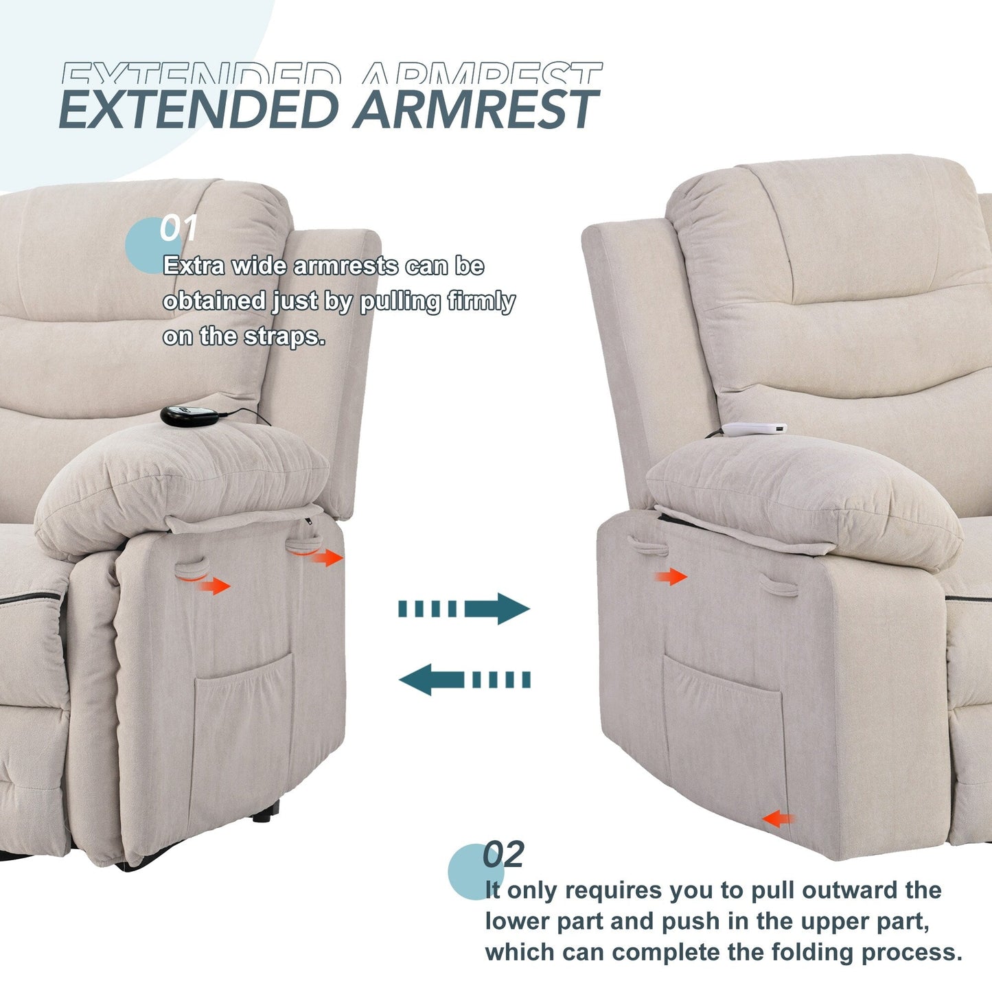 Fauteuil inclinable massant pour personnes âgées : relevage électrique, massage réglable, fonctions chauffantes, inclinaison à infini et poche latérale