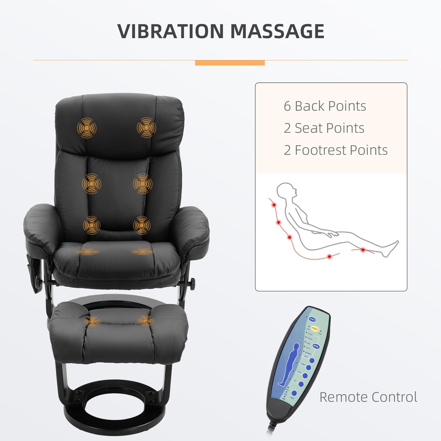 Fauteuil inclinable massant avec ottoman et vibration à 10 points