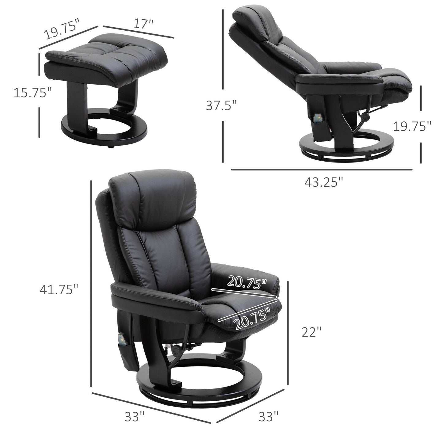 Fauteuil inclinable massant avec ottoman et vibration à 10 points