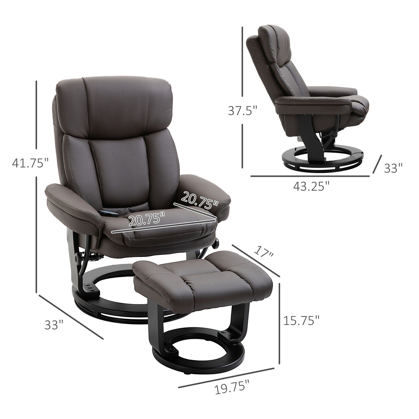 Fauteuil inclinable massant avec ottoman et vibration à 10 points