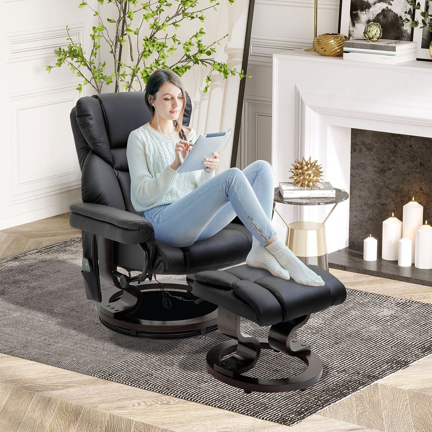 Fauteuil inclinable de massage avec repose-pieds ottoman