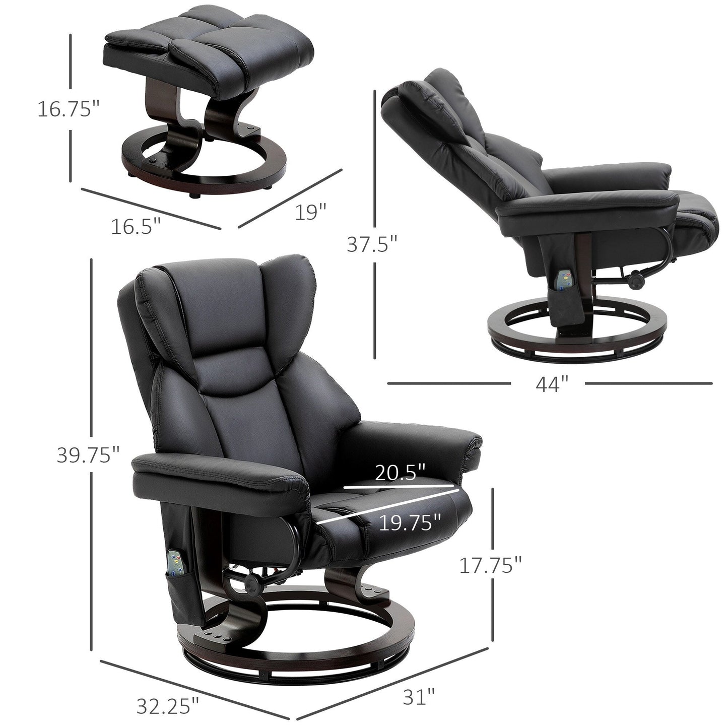 Fauteuil inclinable de massage avec repose-pieds ottoman