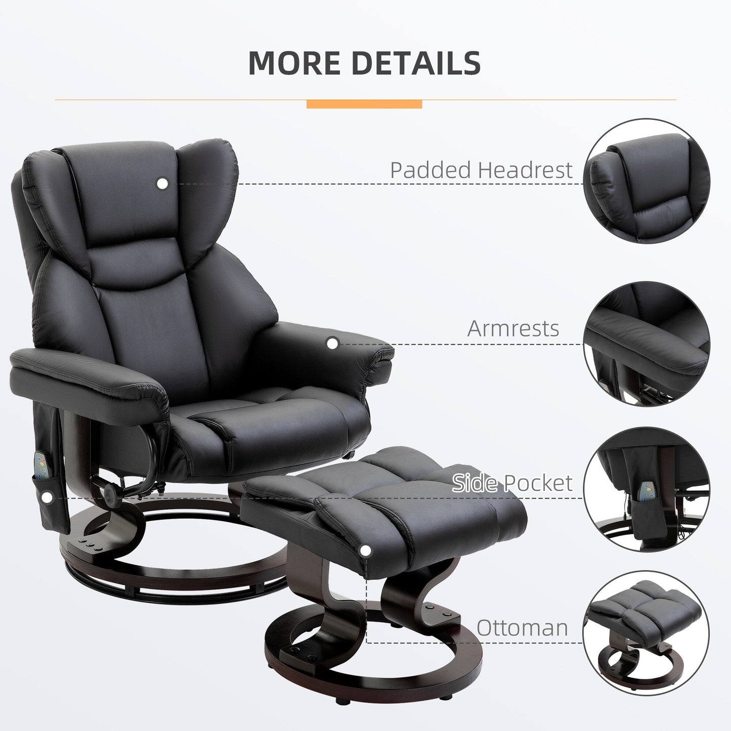 Fauteuil inclinable de massage avec repose-pieds ottoman