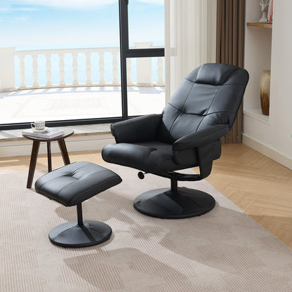 Fauteuil inclinable de massage avec ottoman, fauteuil inclinable pivotant à 360° en cuir PU avec base enveloppée, massage par vibration à 5 points