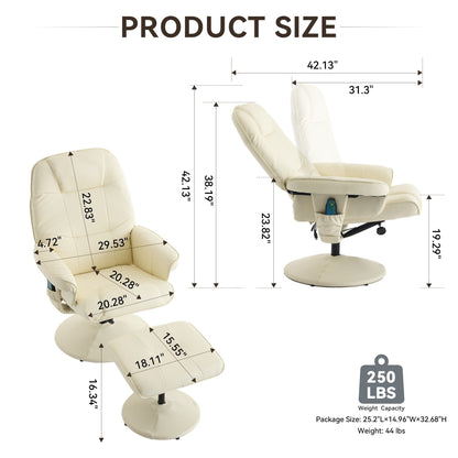 Fauteuil inclinable de massage avec ottoman, fauteuil inclinable pivotant à 360° en cuir PU avec base enveloppée, massage par vibration à 5 points