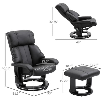 Fauteuil massant inclinable en similicuir avec repose-pieds et fonction pivotante à 360°