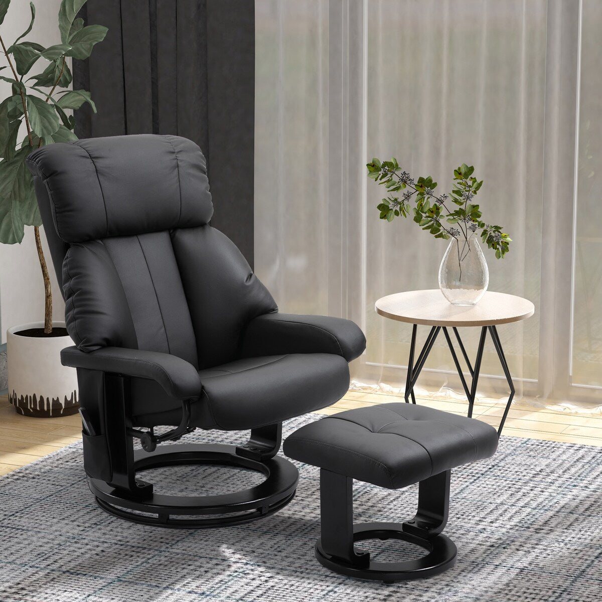 Fauteuil massant inclinable en similicuir avec repose-pieds et fonction pivotante à 360°