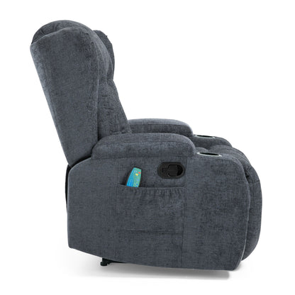 Fauteuil de massage inclinable avec chauffage, 5 modes de massage, porte-gobelets, télécommande et fonction d'inclinaison manuelle