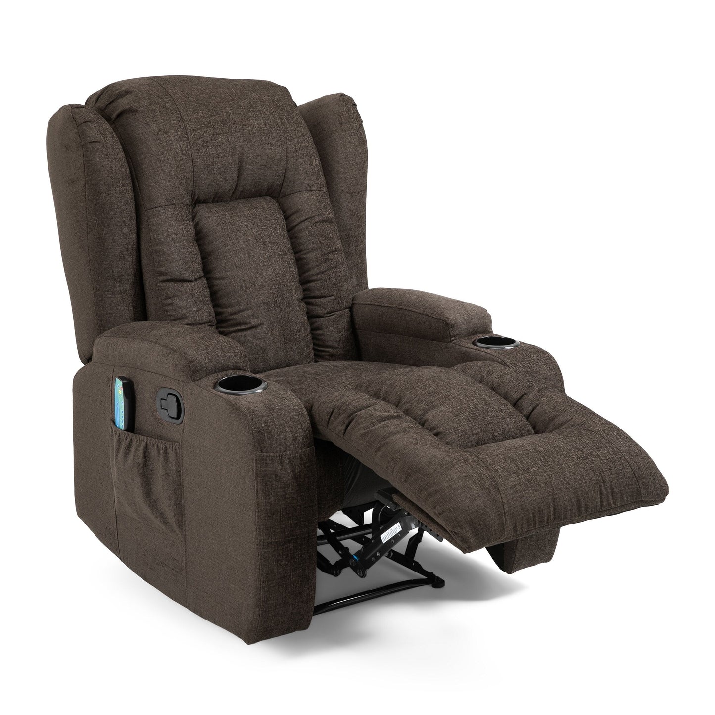 Fauteuil de massage inclinable avec chauffage, 5 modes de massage, porte-gobelets, télécommande et fonction d'inclinaison manuelle