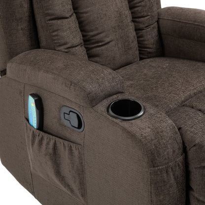 Fauteuil de massage inclinable avec chauffage, 5 modes, porte-gobelets, télécommande et fonction d'inclinaison manuelle