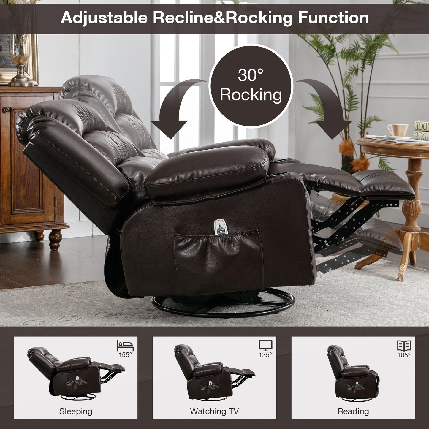 Fauteuil inclinable pivotant à bascule avec massage par vibrations