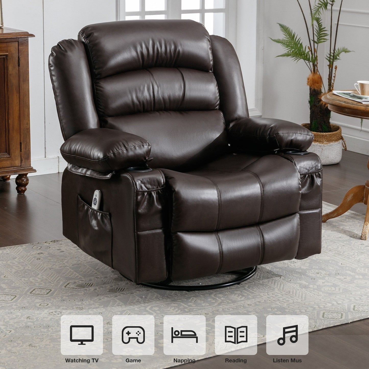 Fauteuil inclinable pivotant à bascule avec massage par vibrations