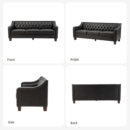 Canapé transitionnel en cuir véritable Mateo 82,28 pouces avec garniture cloutée et dossier capitonné