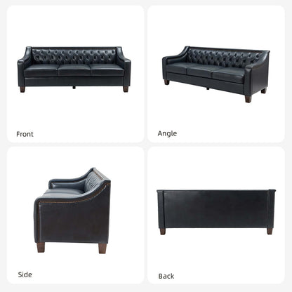 Canapé transitionnel en cuir véritable Mateo 82,28 pouces avec garniture cloutée et dossier capitonné