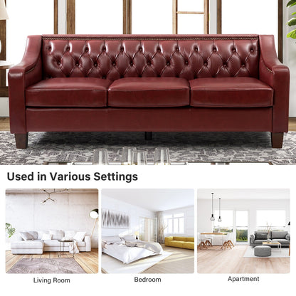 Canapé transitionnel en cuir véritable Mateo 82,28 pouces avec garniture cloutée et dossier capitonné