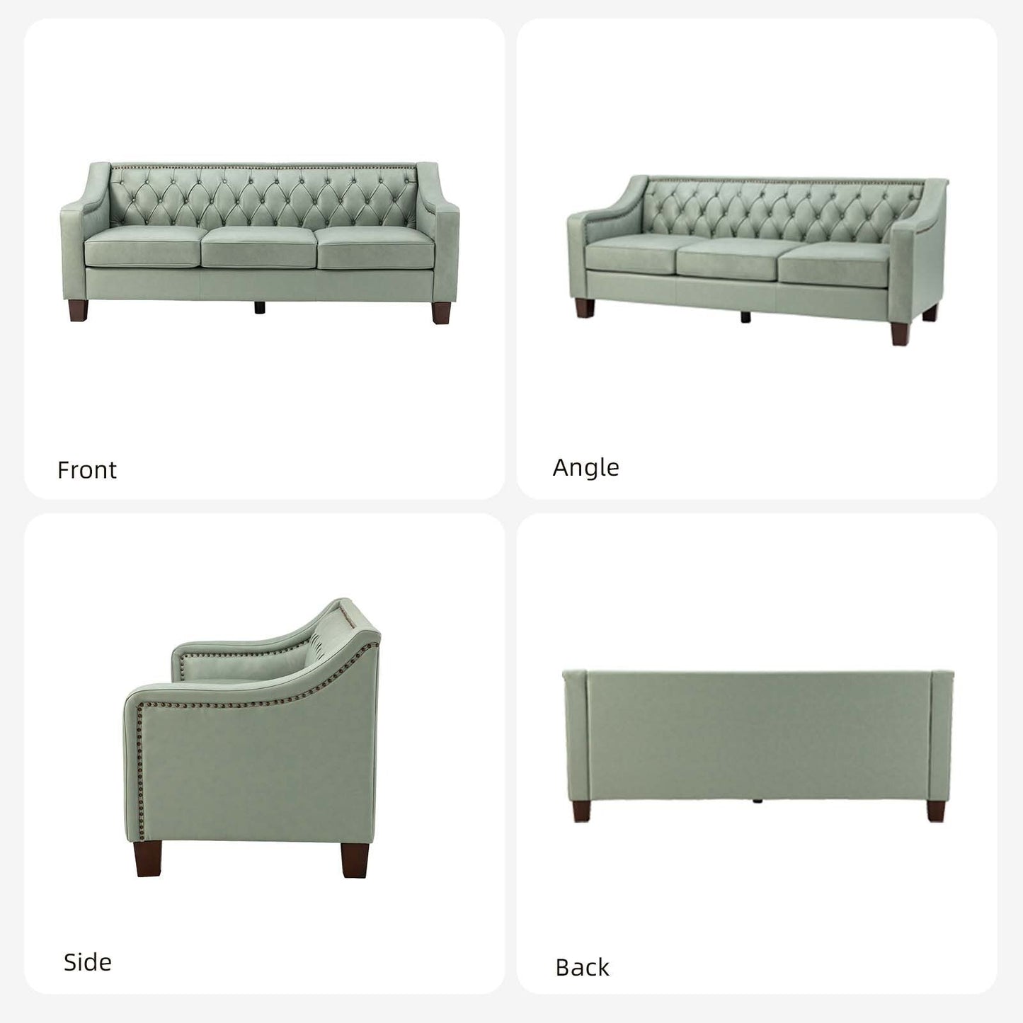 Canapé transitionnel en cuir véritable Mateo 82,28 pouces avec garniture cloutée et dossier capitonné