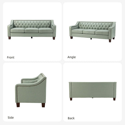 Canapé transitionnel en cuir véritable Mateo 82,28 pouces avec garniture cloutée et dossier capitonné