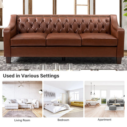 Canapé transitionnel en cuir véritable Mateo 82,28 pouces avec garniture cloutée et dossier capitonné