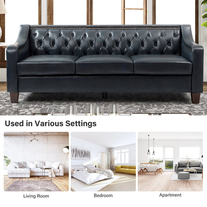 Canapé transitionnel en cuir véritable Mateo 82,28 pouces avec garniture cloutée et dossier capitonné