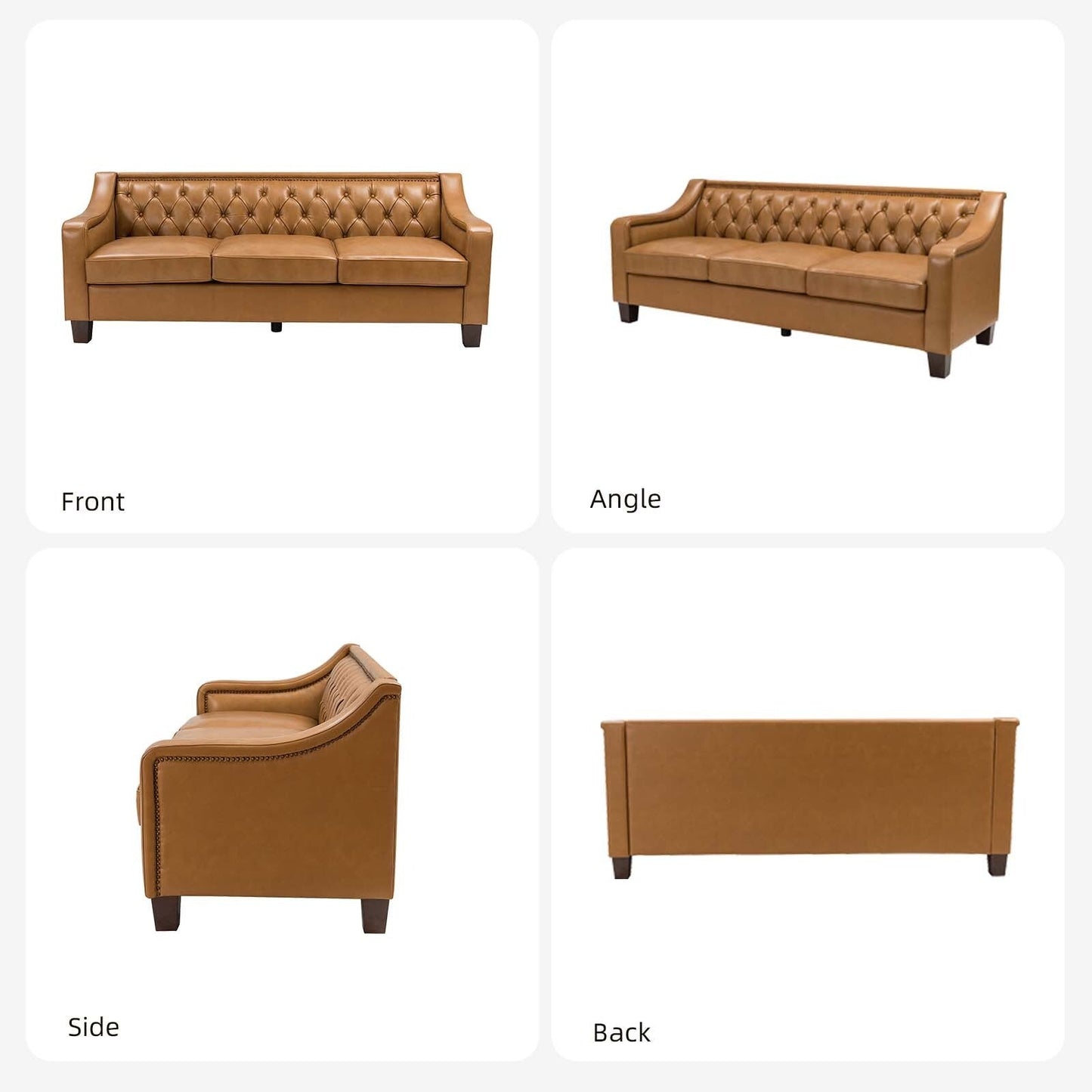 Canapé transitionnel en cuir véritable Mateo 82,28 pouces avec garniture cloutée et dossier capitonné